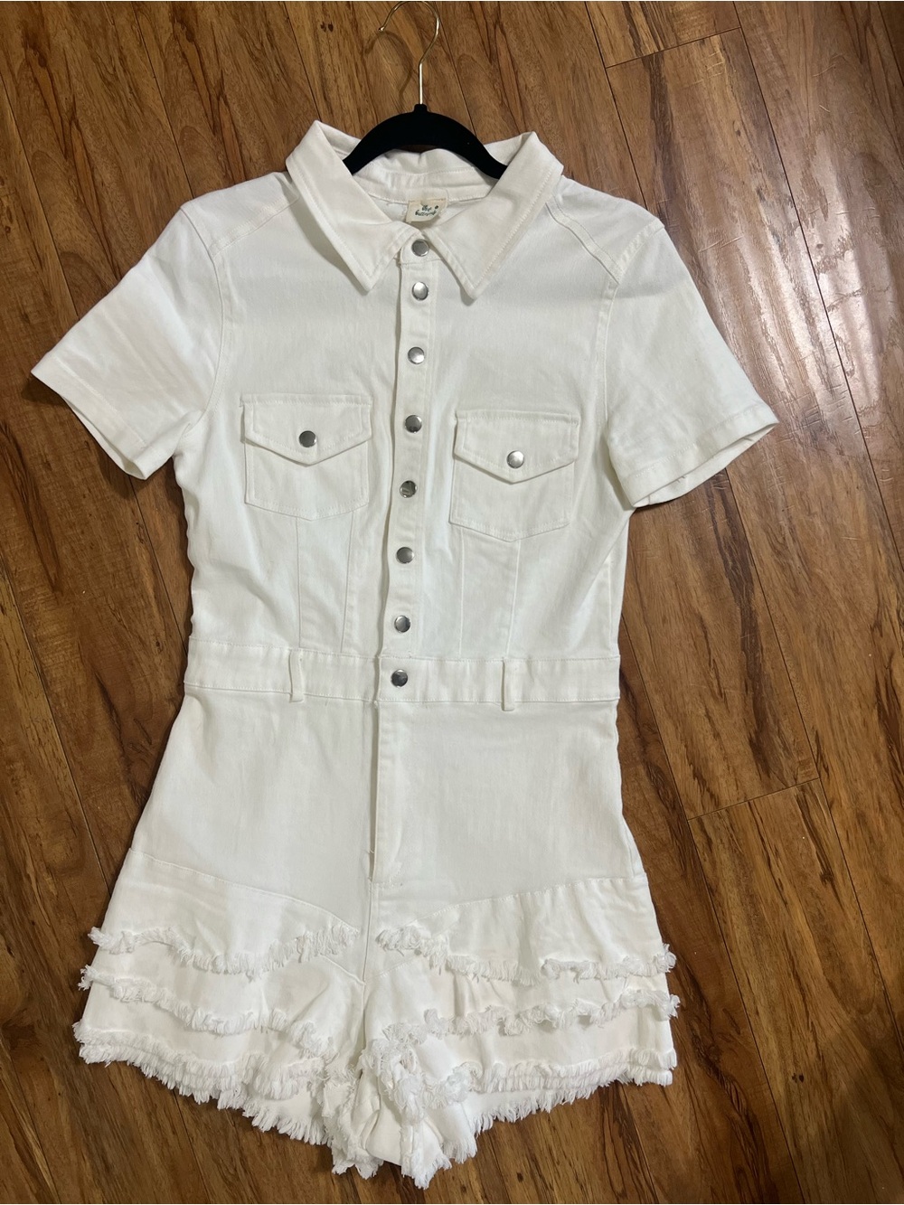 Cropped White Denim Button-Front Romper - Picture 6 of 8